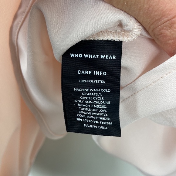 Who What Wear Blush Pink Ruffle Peplum Long Sleeve Silky Top XS - Picture 8 of 8